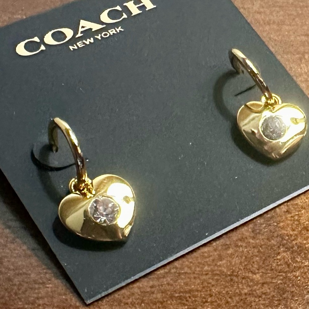 NWT Coach Heart Huggie Earrings - Gold Comes on Coach Earring Card/Polybag/Tag